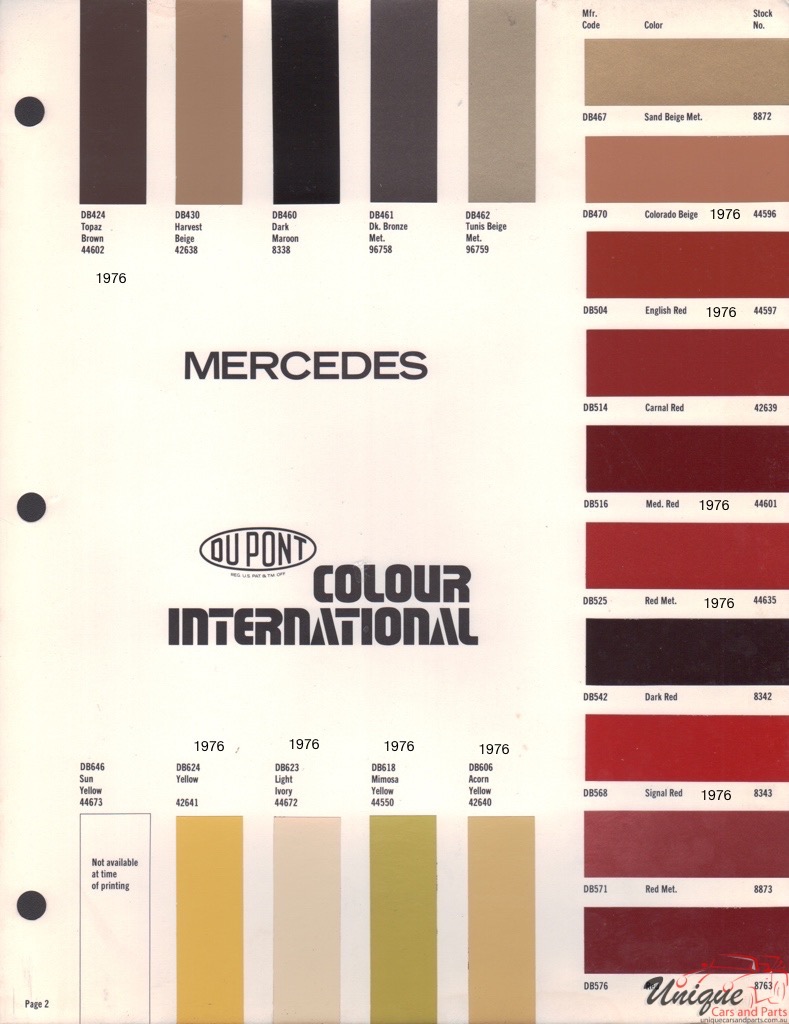1976 Mercedes-Benz International Paint Charts DuPont 2